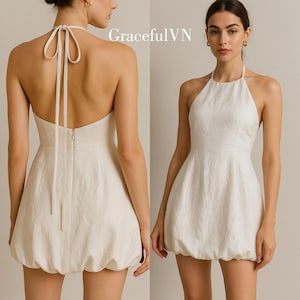 Halter Linen Dress Dress with Pockets Dress Linen Dress for Women Wedding Guest Dress Custom Dress Vintage Dress Linen Event Dress