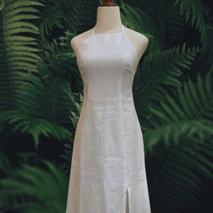 Vestido personalizado de dama de honor, vestido con pajarita, vestido de novia, vestido de lino para mujer, vestido de invitada de boda, vestido vintage de lino con espalda abierta para dama de honor.