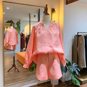 Outfit Linen Top And Shorts High Waist Short Linen Pants Office Summer Linen Shorts Two Piece Set Linen Linen Clothing Handmade Clothing