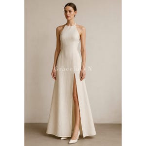 Vestido de lino para boda en la playa, vestido de dama de honor, vestido con pajarita, vestido de lino para mujer, vestido de invitada de boda, vestido personalizado, vestido de lino con espalda abierta para dama de honor.