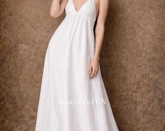 Bridemaid Linen Dress Custom Made Bridal Dresses Bridal Dress Vintage Style Wedding Gown Wedding Linen Dress Natural Fabric Linen Dress