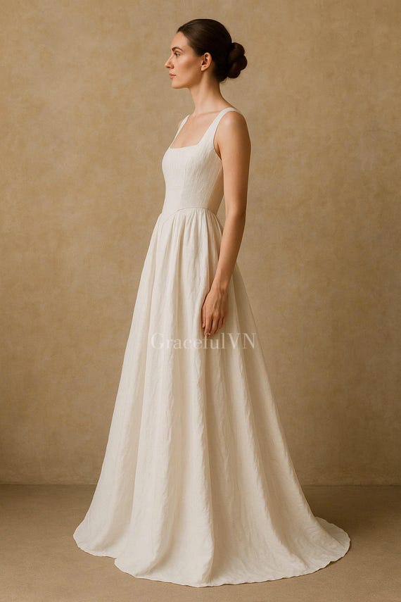 Bridemaid Linen Dress Square Neck Wedding Linen Dress Minimalist Wedding Dress Wedding Guest Dress Vintage Dress Custom Dress Bridemaid Linen Dress Square Neck Wedding Linen Dress Minimalist Wedding Dress Wedding Guest Dress Vintage Dress Custom Dress