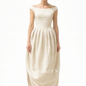 Off shoulder Linen Dress Structured Bridal Dress Custom Dress Bridemaid Dress Wedding Dress Linen Dress for Women Wedding Guest Dress