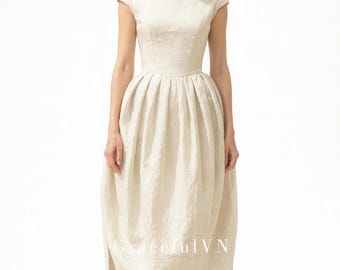 Off shoulder Linen Dress Structured Bridal Dress Custom Dress Bridemaid Dress Wedding Dress Linen Dress for Women Wedding Guest Dress