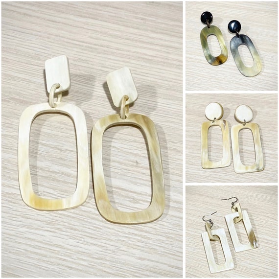 Natural Buffalo Horn Earrings Earrings Buffalo Horn Jewelry Boho Earrings Boho Jewelry Stainless Metal Big Earrings Tribal Earrings