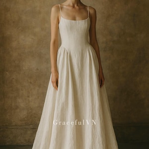 Vestidos de novia hechos a medida Vestido de dama de honor Vestido de novia Vestido de novia estilo vintage Vestido de boda Vestido de lino Vestido de lino de tela natural