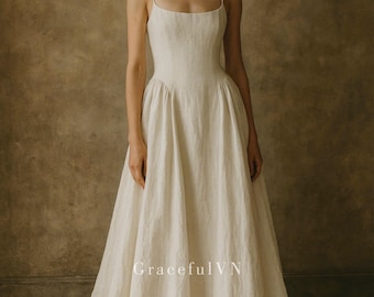 Bridal Linen Dress Engagement Dress Vintage Dress Square Neck Bridemaid  Dress Minimalist Wedding Dress Wedding Guest Dress Bohemian Dress - Etsy