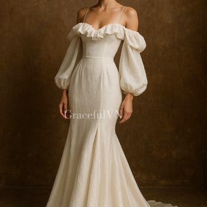 Vestido de novia con mangas abullonadas, vestido de dama de honor, vestido de novia minimalista, vestido de invitada de boda, vestido vintage, elegante vestido largo de lino a medida.