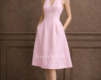 Halter Neck Maxi Linen Dress SAVANNAH, Wedding Guest Dress, Custom Fit -  Etsy
