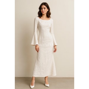 Loose fit Linen Dress Bridemaid Linen Dress Full Sleeve Dress Wedding Dress Wedding Guest Dress Custom Dress Linen Open Back Bridesmaid