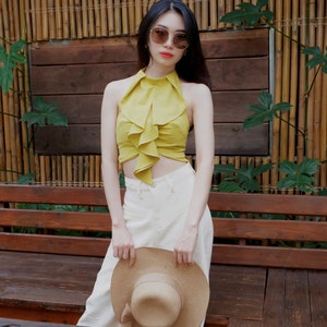 Highneck Tiefer Rücken Ärmellos Seide Croptop Sommer Mode Basic Mode Stück Seide Kleidung Seide Top Für Frauen