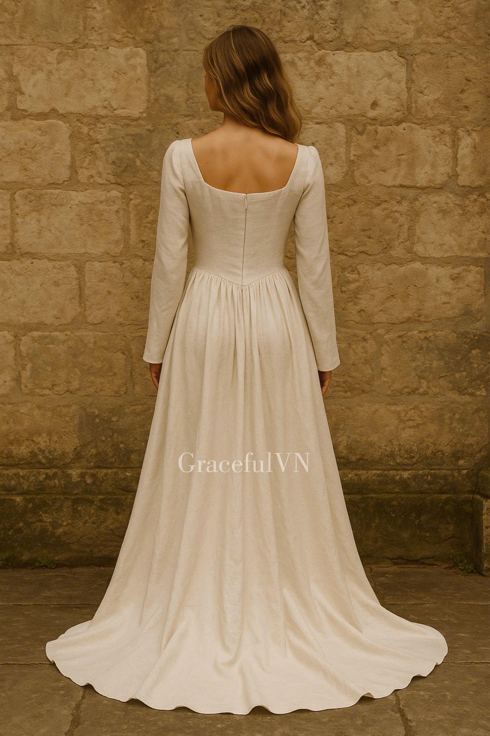 Modern Minimalist Wedding Dress Square Neck Bridal