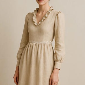 Long Sleeve Dress Elegant Linen Dress Vintage Dress Linen Dress With Pocket Wedding Dress Linen Dress for Women Custom Dress Gifts For Her