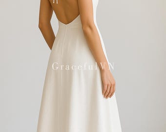 Linnen maxi-jurk met halternek, mouwloze zomerjurk, bruidsjurk, minimalistische stijl, jurk voor bruiloftsgasten, kleding, cadeaus, trouwjurk op maat