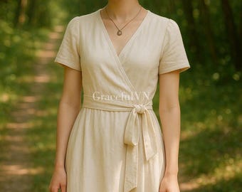 Vestido de lino minimalista, vestido de lino clásico, vestido de lino para mujer, vestido personalizado, vestido vintage, vestido largo de lino, vestido de lino con bolsillos.