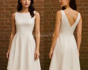 Robe en lin à encolure bateau Robe d'invité de mariage faite main Robe en lin pour femme Robe de soirée Robe personnalisée Robe vintage Cadeaux en lin pour elle