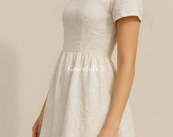Midi Dress Elegant Sleeveless Linen Dress Classic Linen Dress Linen Dress for Women Wedding Guest Dress Custom Dress Vintage Linen Clothing