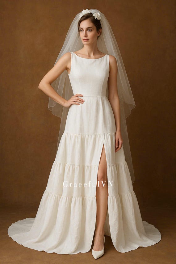 white gauze beach wedding dresses Halter Sleeveless Illusion Chiffon A-Line Beach Wedding Dress – Liymc main image 1
