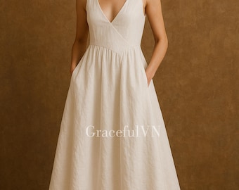 Robe en lin avec poches à porter au quotidien Robe de tenue élégante en lin pour femme Robe d'invité de mariage Robe en lin personnalisée Robe vintage Cadeaux pour elle