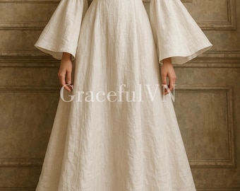 Traje de casamento country, vestido de linho vintage, vestido de madrinha, vestido de convidada de casamento, vestido personalizado, vestido longo de linho, vestido de noiva feito à mão