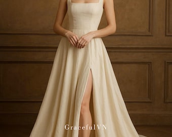 Sexy Bridal Dress Bridemaid Linen Dress Beach Wedding Linen Dress Simple Minimal Wedding Dress Romantic Dress Custom Made Bridal Gown