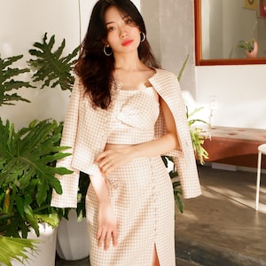 Handmade Dress Made To Order Dress Women Tweed Set A-line Skirt Christmas Dress For Her Graduation Gift  Sustainable Fashion Fall Dress