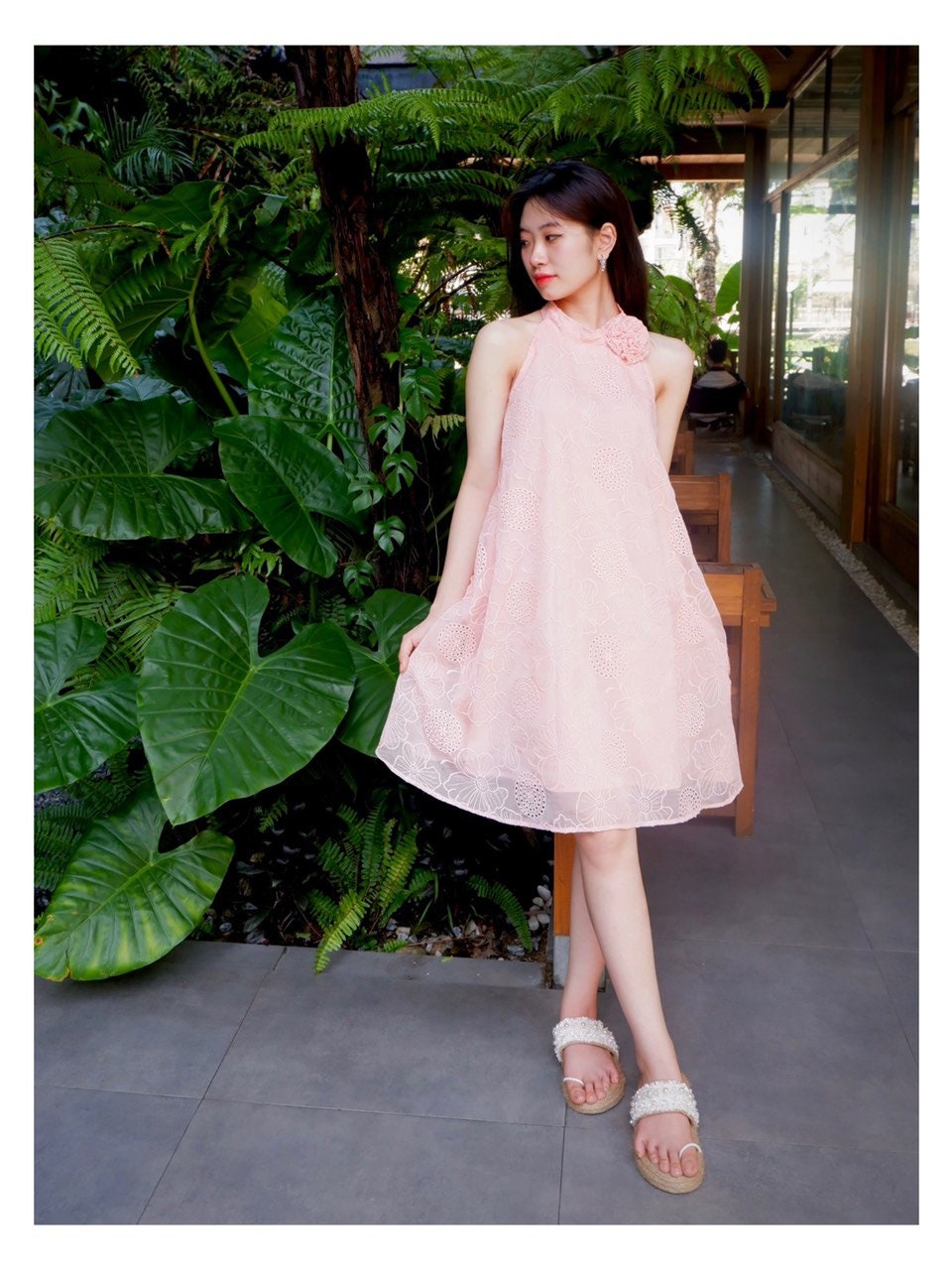 sachin and babi light blue dress Peach Floral Embroidered Chiffon Mini Dress