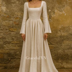 Square Neck Bridemaid Dress Minimalist Wedding Dress Wedding Dress Wedding Guest Dress Vintage Dress Linen Bohemian Linen Dress Maxi Dress