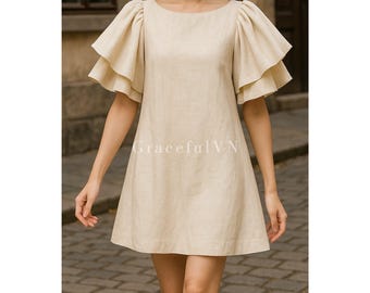 Vestido de linho com bolsos, vestido de madrinha, vestido de casamento, vestido de linho para mulheres, vestido para convidada de casamento, vestido personalizado, vestido vintage, vestido longo de linho