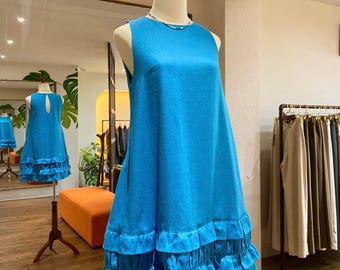 Sky Blue Dress With Pockets Dress For Women Linen Sundress Wedding Dress Sleeveless Dress Party Dress Linen Clothing Dress Gift for Her