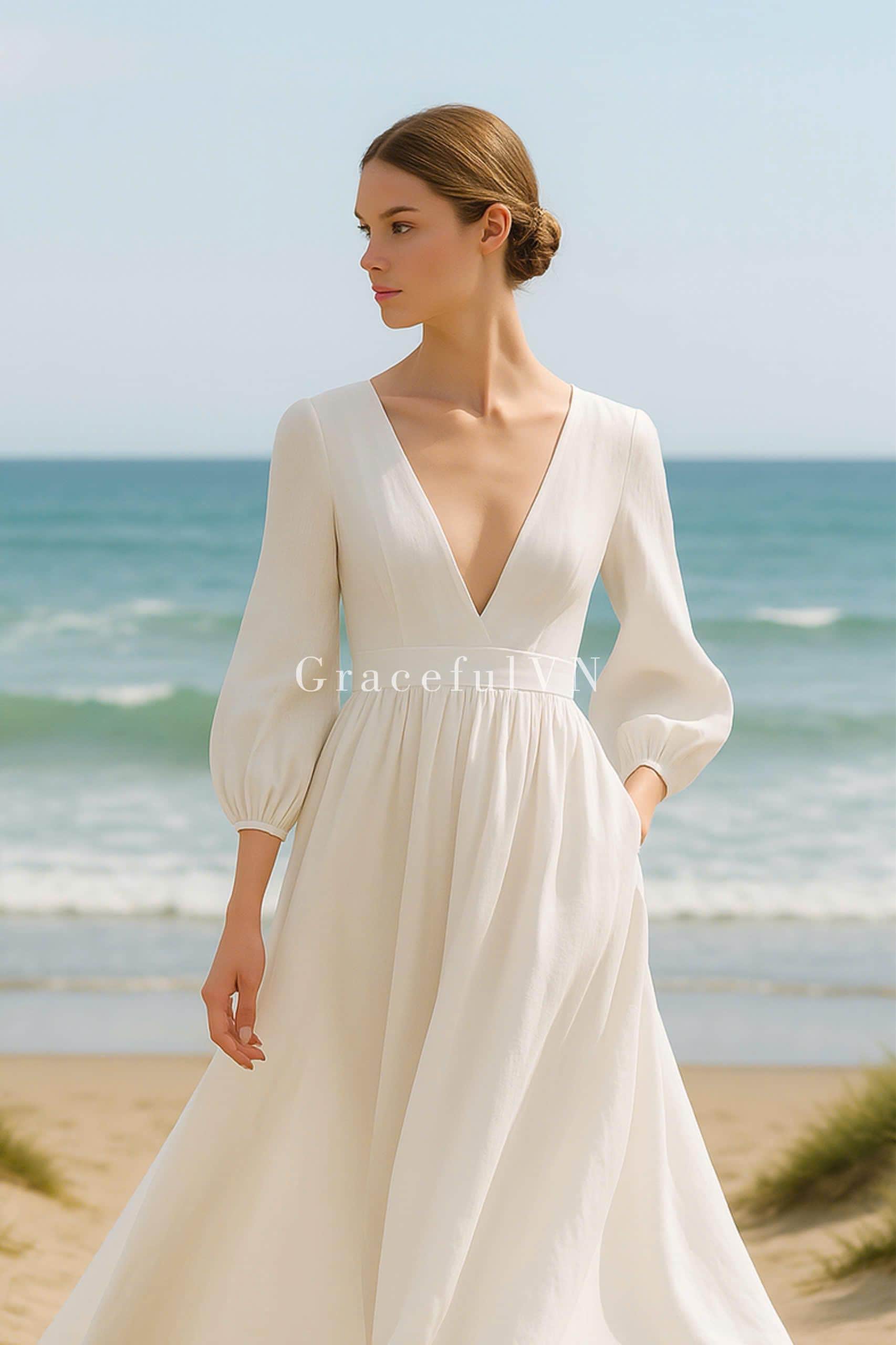 V-Neck Maxi Long Dress Classic Linen Dress Linen Dress for Women Wedding Guest Dress Custom Dress Vintage Dress Handmade Linen Wedding Dress