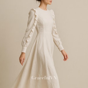 Autumn Linen Dress Sleeves Linen Dress Bridemaid Linen Dress Full Sleeve Dress Wedding Dress Wedding Guest Dress Custom Dress Vintage Dress