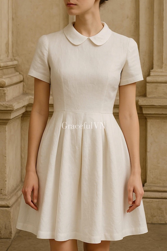 Peter Pan Collar Linen Dress Midi Dress With Pockets Linen Dress for Women  Wedding Guest Dress Custom Dress Vintage Dress Gifts for Her - Etsy