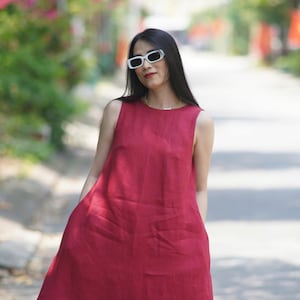 Maroon Dress Summer Dress For Women Linen Sundress Wedding Dress Sleeveless Dress Party Dress Linen Clothing Dress Organic Gift for Her