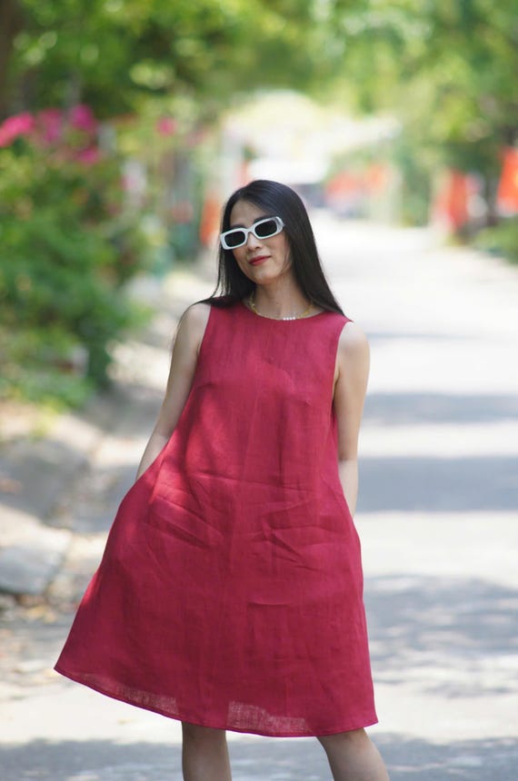 Maroon Dress Summer Dress For Women Linen Sundress Wedding Dress Sleeveless Dress Party Dress Linen Clothing Dress Organic Gift For Her