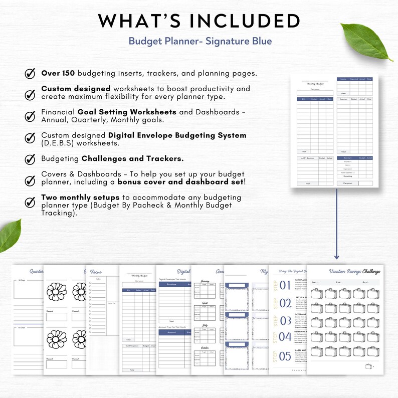 Undated Budget Planner Printable, Signature Blue | Paycheck, Monthly ...
