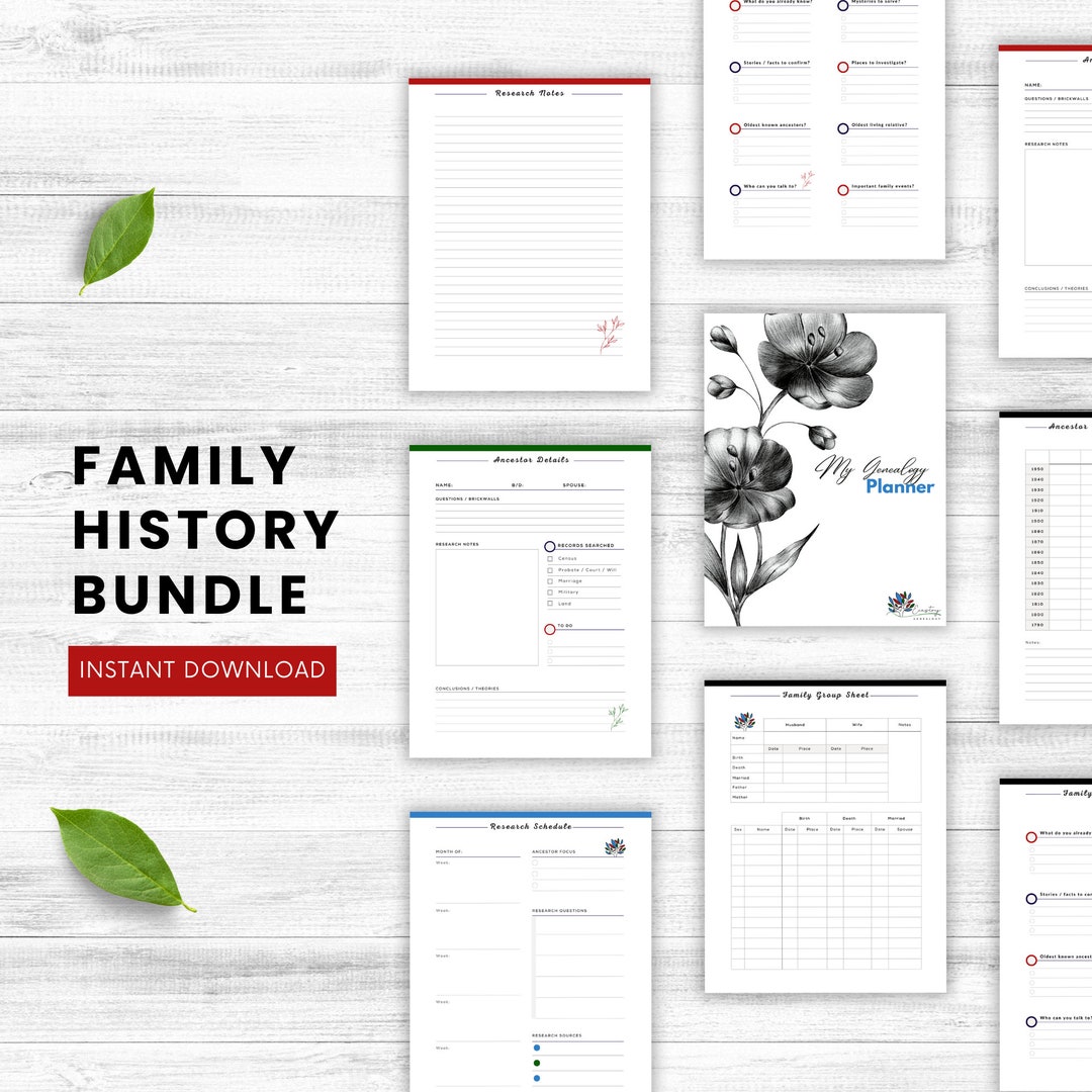 My Genealogy Planner A Family History Ancestry Genealogy Research Workbook Printable Bundle Full ...