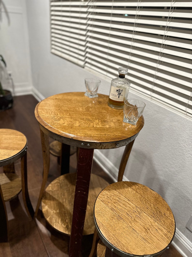 Wine Barrel Bar Table and Stools Etsy UK