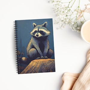Spiral Notebook Raccoon Art Gift Ideas for Friend Raccoon Vintage Art Journal Cute Retro Design