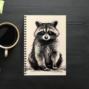 Spiral Notebook Raccoon Art Gift Ideas for Friend Raccoon Vintage Art Journal Retro Design
