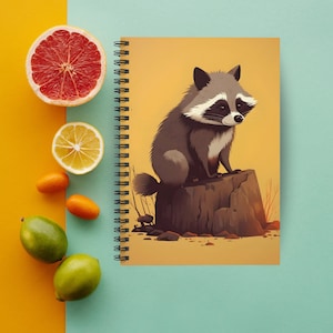 Spiral Notebook Raccoon Art Gift Ideas for Friend Raccoon Modern Art Journal Cute Minimalist Design
