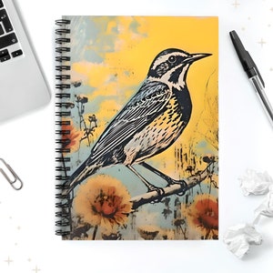 Spiral Notebook Meadowlark Gift Ideas for Friend Modern Birds Art Journal Cute Minimalist Meadowlarks Retro Art Montana Meadowlark Design