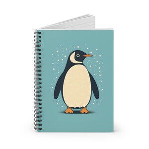 Spiral Notebook Penguin Gift Ideas for Friend Exotic Birds Modern Art Journal Cute Birds Minimalist Penguins Retro Cartoon Design