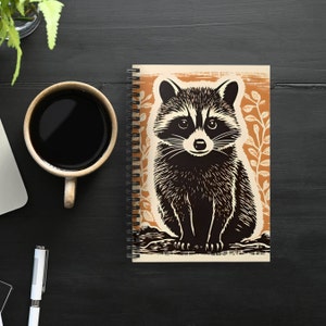 Spiral Notebook Raccoon Art Gift Ideas for Friend Raccoon Vintage Art Journal Retro Design