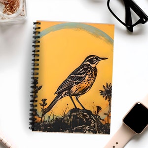 Spiral Notebook Meadowlark Gift Ideas for Friend Modern Birds Art Journal Cute Minimalist Meadowlarks Retro Art Montana Meadowlark Design