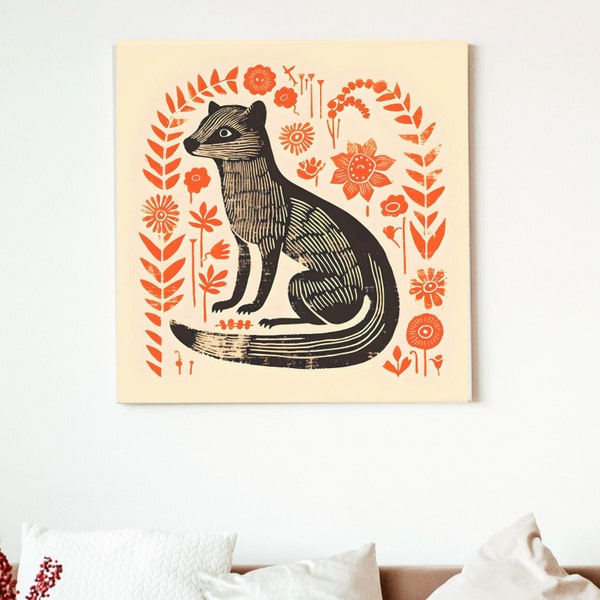 Canvas Mongoose Wall Art Modern Minimalist Mongoose Design Print Canvas Cute Animal Gift Ideas Office Decor Home Decor