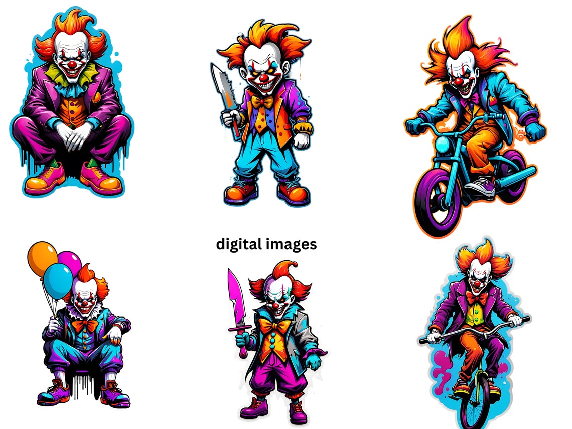 Clown Sticker Clipart Bundle , Clown PNG, Joker Sticker, Clipart PNG ...