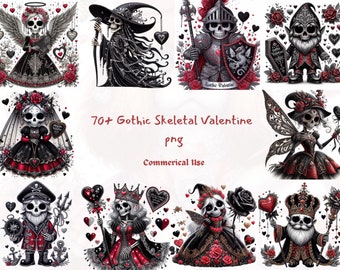 Gothic Skeleton Clipart for Valentine’s Day - 75 Unique, Romantic, Dark Art, Digital Download, Skeleton Clipart, Commercial Use