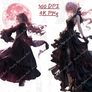 Oltre 30 pacchetti di PNG di ragazze anime gotiche di San Valentino, clipart di Waifu di romanticismo oscuro, arte anti-San Valentino audace, sublimazione di cuori infranti, uso commerciale immagine 5