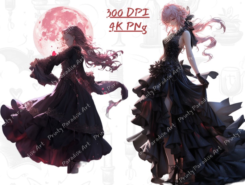 Oltre 30 pacchetti di PNG di ragazze anime gotiche di San Valentino, clipart di Waifu di romanticismo oscuro, arte anti-San Valentino audace, sublimazione di cuori infranti, uso commerciale immagine 5